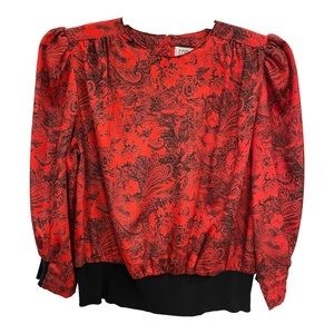 Sabino Petites Red and Black Cropped 3/4 Sleeve Blouse